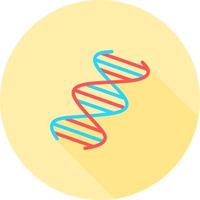 dna-spiraal in cirkelpictogram met lange schaduwen. deoxyribonucleic, nucleïnezuur helix. spiraalvormige strengen. chromosoom. moleculaire biologie. genetische code. genoom. genetica. geïsoleerde vectorillustratie. vector