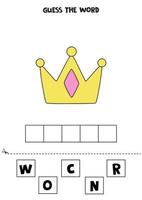 spelling spel voor kinderen. cartoon prinses kroon. vector