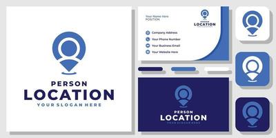 mensen locatie persoon pin kaart mens vind internet plaats gps logo-ontwerp met sjabloon voor visitekaartjes vector