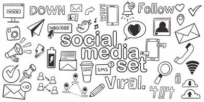 set handgetekende doodle sociale media voor verkoop webpromotie vector