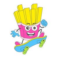 vector cartoon karakter illustratie van fast food aardappelen op een skateboard