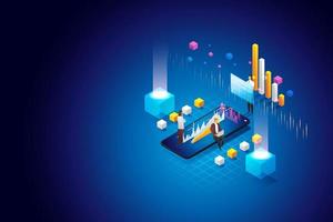 statistische analyse en investeringsplannen cryptocurrency digitale handel via mobiele telefoon. vector