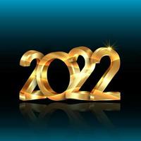 2022 gouden 3D-nummers, gelukkig nieuwjaar. vierkante banner kerstthema. vakantie ontwerp voor wenskaart, uitnodiging, kalender, feest, gouden luxe vip, vector geïsoleerd op blauwe achtergrond
