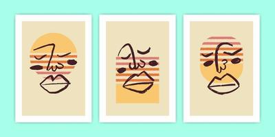 set poster met zonsondergangkleur en abstract gezicht vector