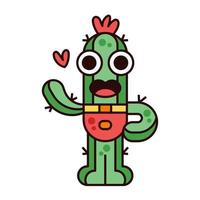 schattige cactus mascotte zwaaiende hand illustratie vector