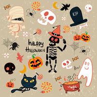 happy Halloween illustraties cartoon set vector