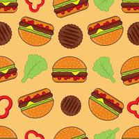 naadloos patroon van gekleurde hamburger met ingrediënten vector