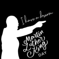 Martin Luther King Day met silhouet op zwarte achtergrond. mlk dag vector ontwerp. geïsoleerd ontwerp