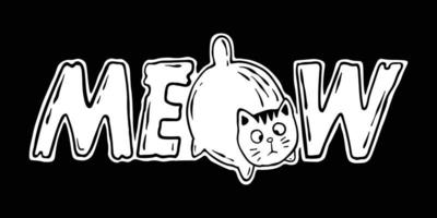 hand tekening illustratie miauw kat schattig zwart-wit vector