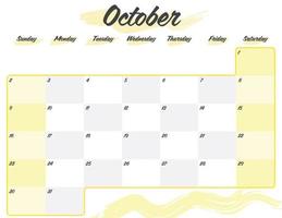 oktober elegante borstel 2022 maandelijkse kalenderplanner afdrukbaar vector