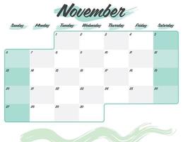 november elegante borstel 2022 maandelijkse kalenderplanner afdrukbaar vector