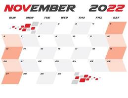 november moderne 2022 maandelijkse kalenderplanner afdrukbaar vector