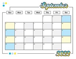 september kleurrijk schattig 2022 maandelijkse kalenderplanner afdrukbaar vector