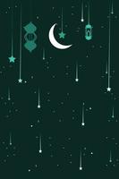 nacht landschap illustratie in vlakke stijl met design lichte lantaarn, wassende maan en sterren in de abstracte vorm van de nacht weergave. mooie ramadan kareem-achtergrond. sjabloon voor schermbeveiliging voor mobiele telefoons vector