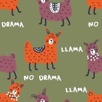 doodle naadloze patroon met lama's en witte tekst geen drama lama. vector