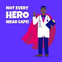 jonge volwassen arts ziekenhuis medische medewerker met heldencape achter gevechten tegen ziekten vector