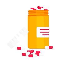 geopende pil fles met capsules of tabletten vlakke stijl ontwerp vectorillustratie. vector