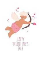 Valentijnsdag briefkaart. gelukkige Valentijnsdag. baby cupido met pijl. feestelijke Valentijnsdag wenskaart. geïsoleerd op wit. vector