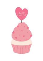 vectorillustratie van schattige cupcake voor Valentijnsdag. Valentijn wenskaart. roze cupcake met hartjes. Valentijnsdag vectorillustratie voor ontwerp. geïsoleerd op wit. vector