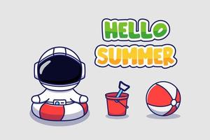 schattige astronaut met hallo zomergroetbanner vector