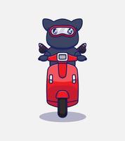 schattige ninjakat op een scooter vector