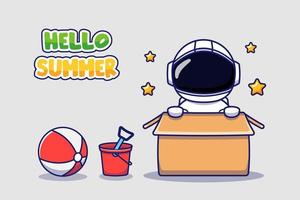 schattige astronaut met hallo zomergroetbanner vector