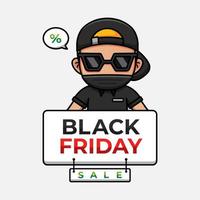 coole kerel met black friday-uitverkoopbanner vector