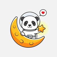 schattige panda met astronautenpak in de maan vector