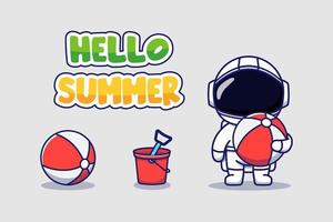 schattige astronaut met hallo zomergroetbanner vector