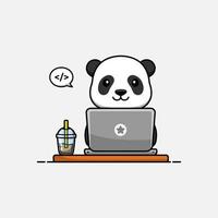 schattige panda die voor laptop werkt vector