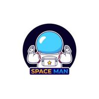 schattige astronaut met logo voor radiocommunicatie vector