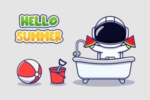 schattige astronaut met hallo zomergroetbanner vector