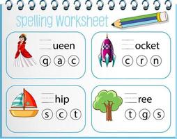 spelling werkbladsjabloon voor kinderen vector