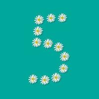 nummer vijf van witte kamille bloemen. feestelijk lettertype of decoratie voor lente- of zomervakantie en design. platte vectorillustratie vector