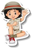 meisje in safari outfit stripfiguur sticker vector