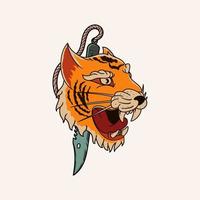 tijger hoofd met mes illustratie vector