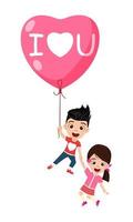 gelukkig schattig kind jongen en meisje karakter hand in hand handen bij elkaar houden en hart vorm liefde ballon ang vliegende vector