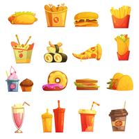 Fast Food Retro Cartoon Icons Set vector