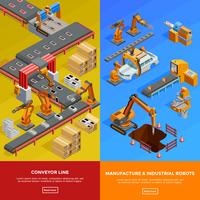 Robotic Conveyor Line 2 Isometric Banners vector