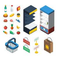 Supermarkt isometrische Icon Set vector