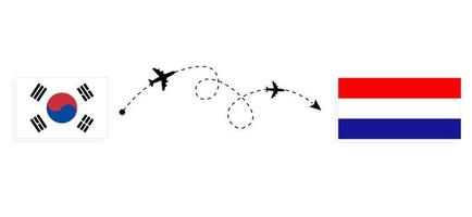 vlucht en reis van Zuid-Korea naar Kroatië per reisconcept voor passagiersvliegtuigen vector
