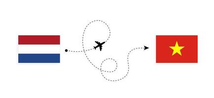 vlucht en reis van nederland naar vietnam per passagiersvliegtuig reisconcept vector