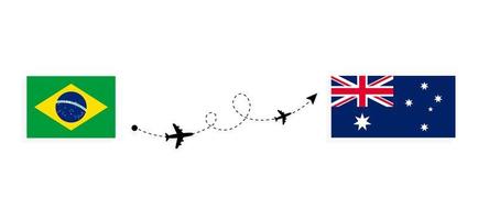 vlucht en reis van Brazilië naar Australië per reisconcept voor passagiersvliegtuigen vector