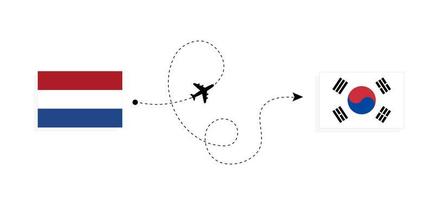 vlucht en reis van nederland naar zuid-korea per passagiersvliegtuig reisconcept vector