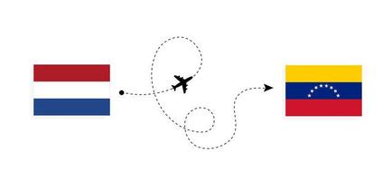 vlucht en reis van nederland naar venezuela per reisconcept voor passagiersvliegtuigen vector