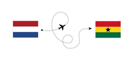 vlucht en reis van nederland naar ghana per reisconcept voor passagiersvliegtuigen vector