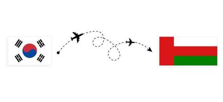 vlucht en reis van Zuid-Korea naar Oman per reisconcept voor passagiersvliegtuigen vector