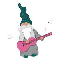 gnome gitarist gitaar spelen. gitaarspeler. vector