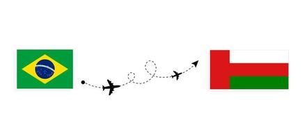 vlucht en reis van Brazilië naar Oman per reisconcept voor passagiersvliegtuigen vector