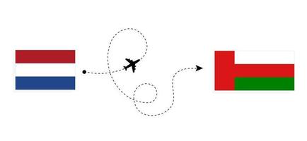 vlucht en reis van nederland naar oman per reisconcept voor passagiersvliegtuigen vector